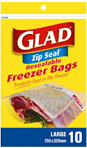 Glad Zip Seal Resealable Freezer Bags L